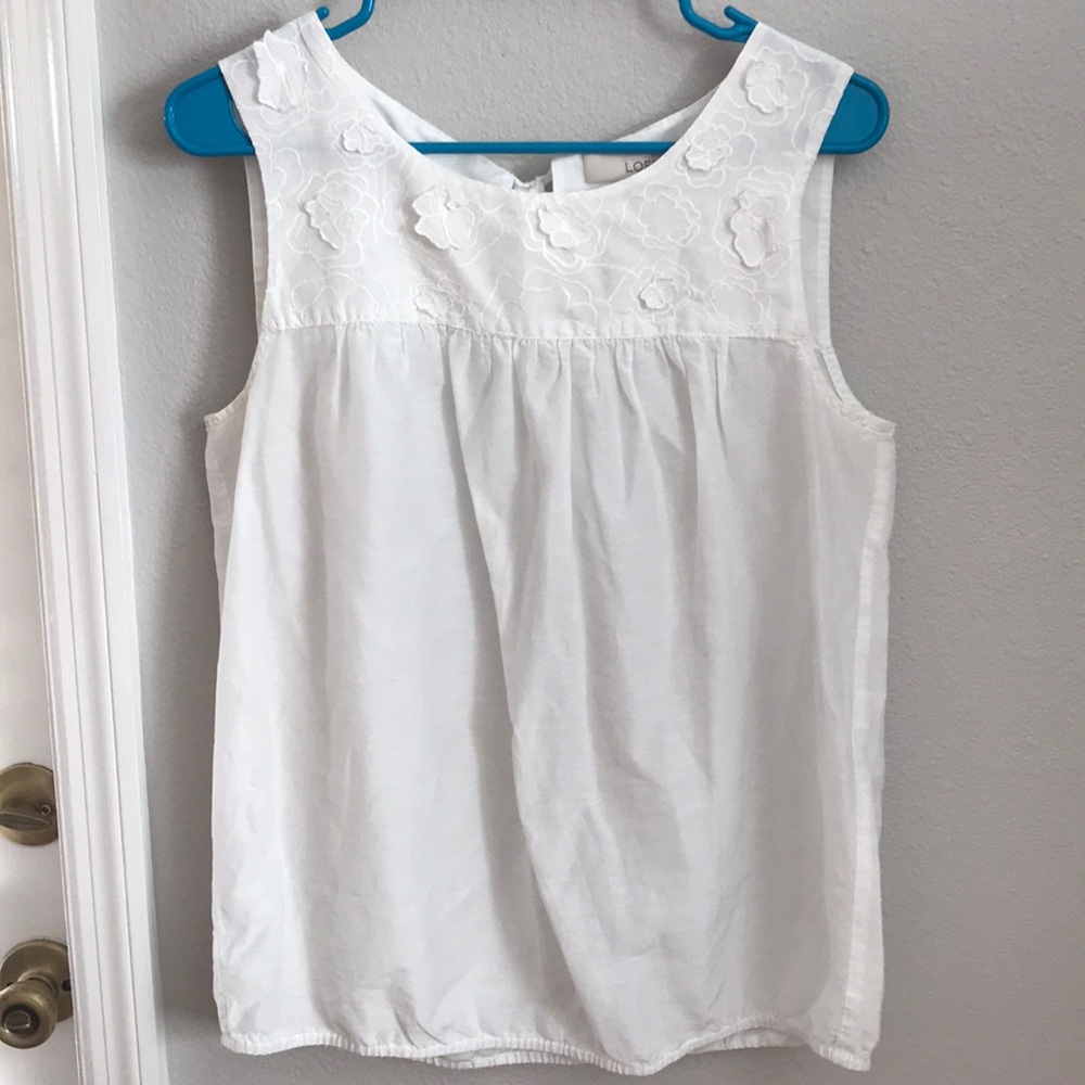 LOFT white sleeveless floral blouse